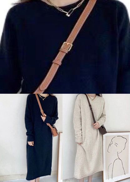 Light Grey Cozy Long Cashmere Knit Sweater Dress Fall
