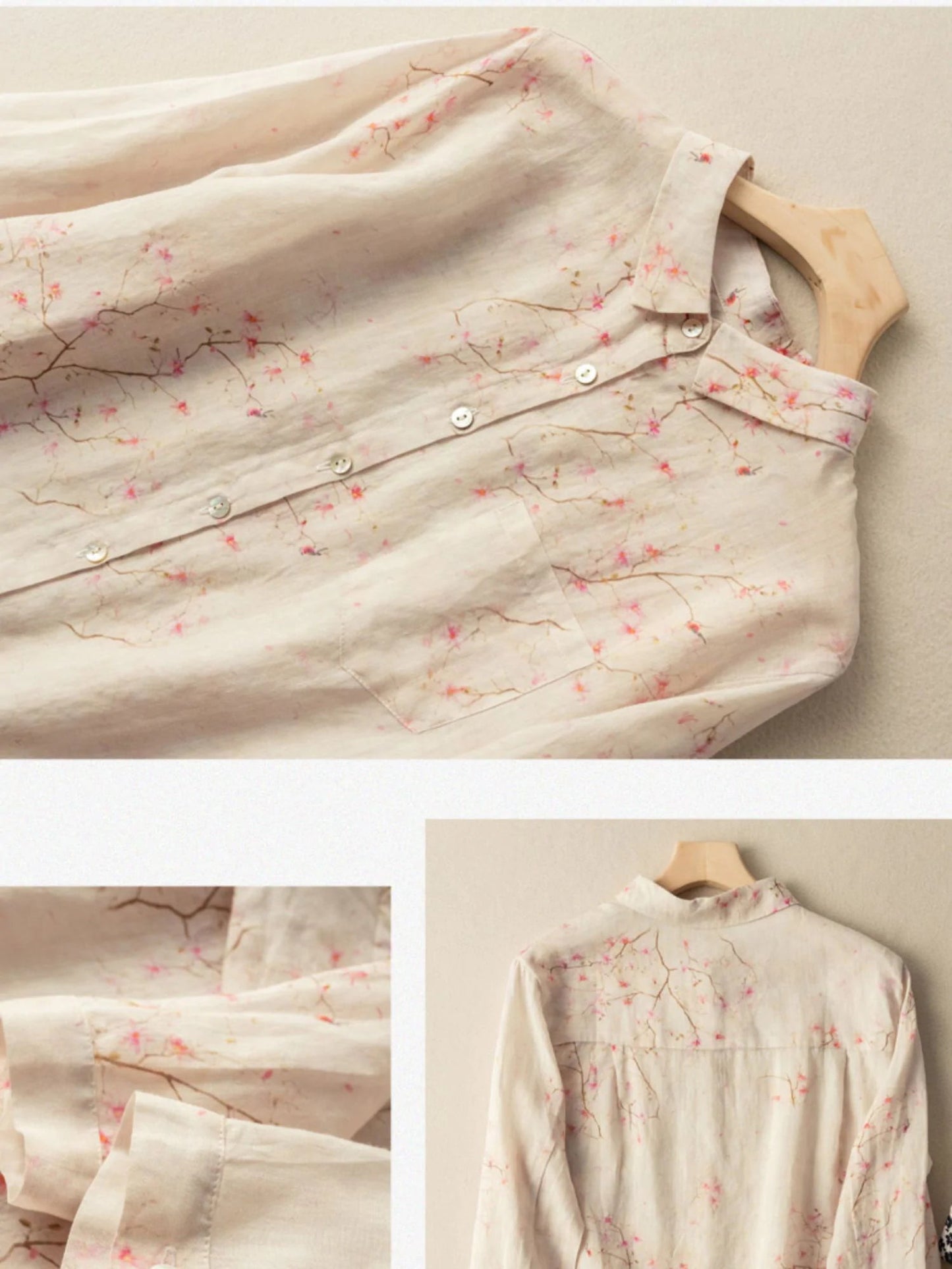 Print Long Sleeve Linen Shirt Top