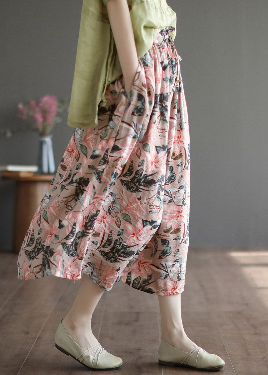 Loose Black Print Tie Waist a Line Skirts Summer