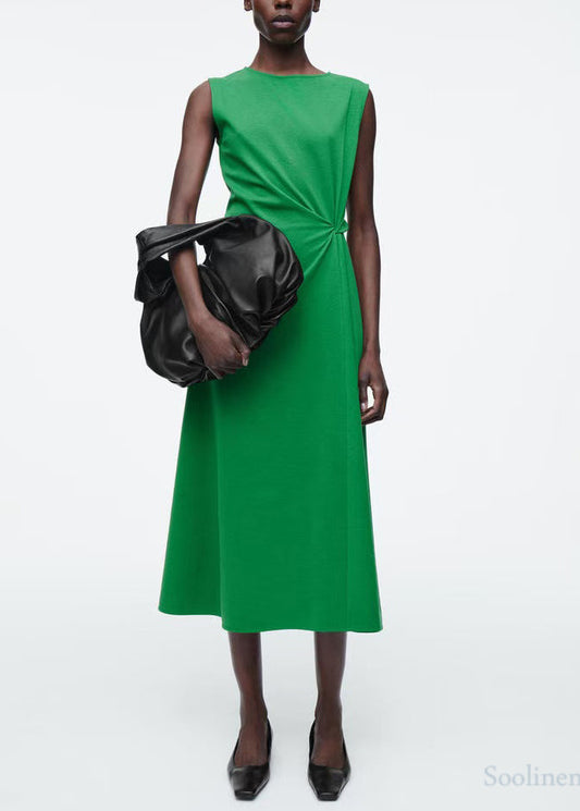 Diy Green Asymmetrical Wrinkled Cotton Dress Sleeveless