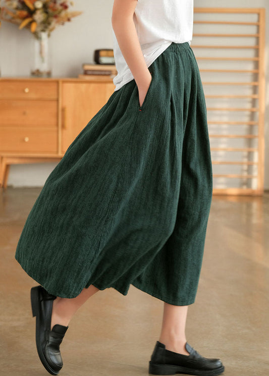 Blackish Green Elastic Waist Cotton Skirt