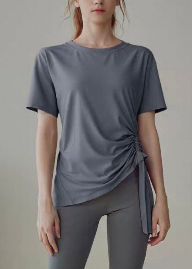 Grey Wrinkled Patchwork Yoga Shirts