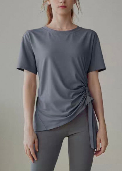Grey Wrinkled Patchwork Yoga Shirts