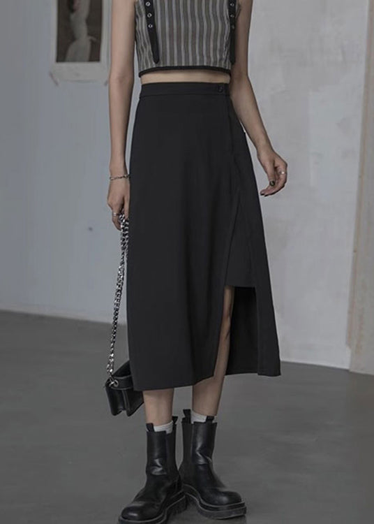 New Black Side Open High Waist Cotton Skirts Summer