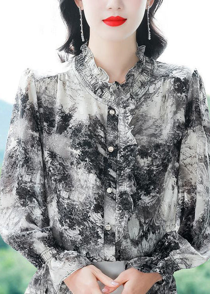 Ruffled Tie Dye Chiffon Shirt Spring