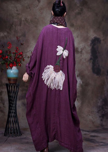 Purple V Neck Linen Coat Outwear Long Sleeve