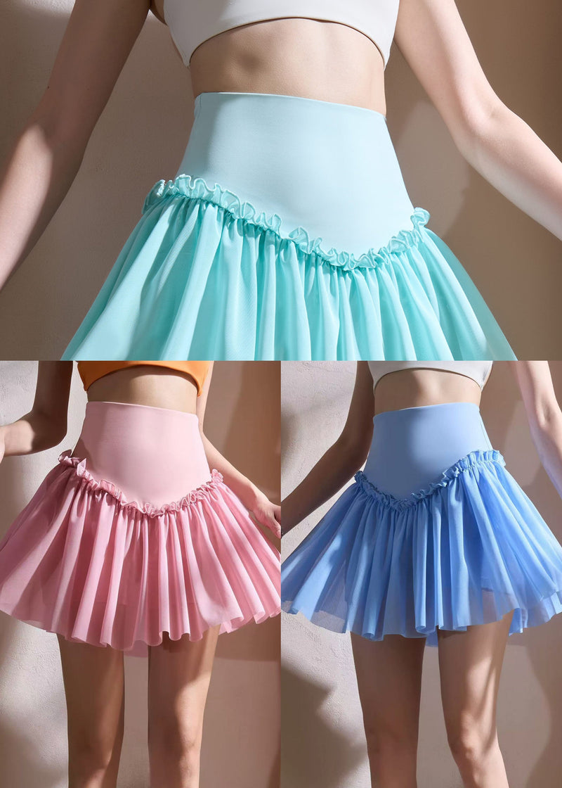 Push Up Blue Ruffled Tummy Control Gym Sports Skirts