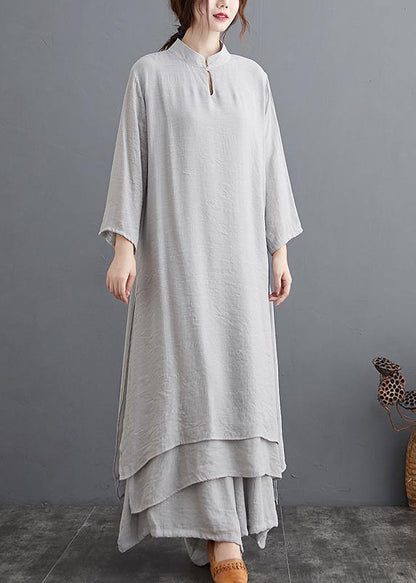 Gray Medium Length Dress Wide Leg Pants Two Piece Set