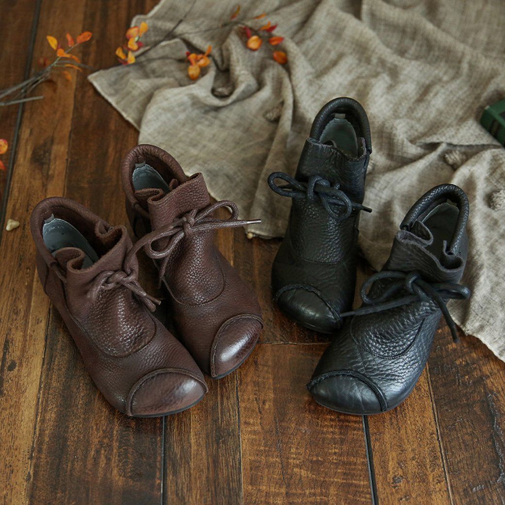 Cozy Autumn Retro Leather Ankle Boots