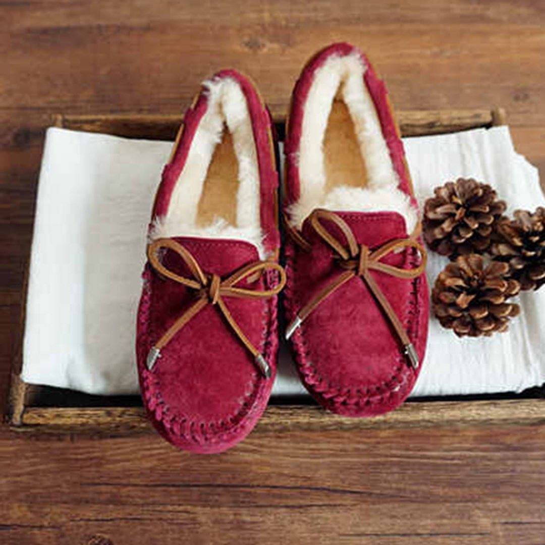 Cozy Slip on Bow-knot Thick Wool Pea Lazy Winter Shoes
