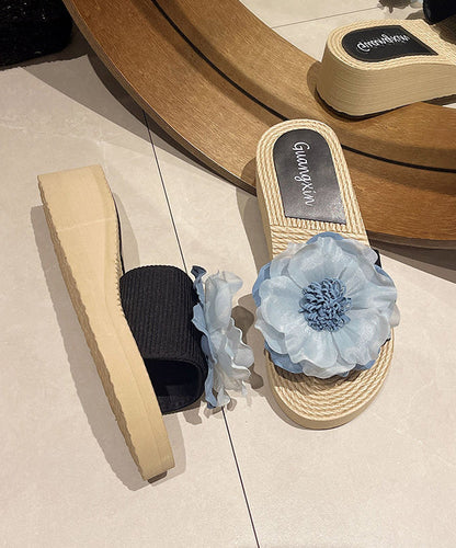 Black Wedge Slide Sandals Peep Toe