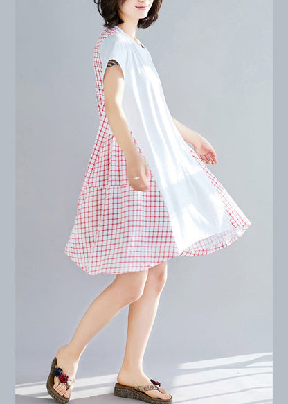 Red Plaid Cotton Clothes Large Hem Dresses Summer Dress