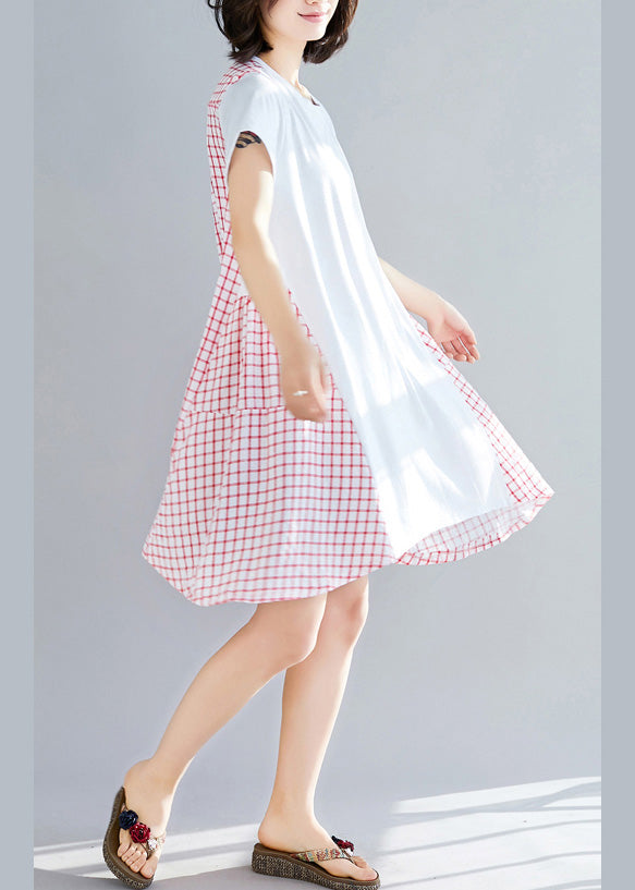 Red Plaid Cotton Clothes Large Hem Dresses Summer Dress
