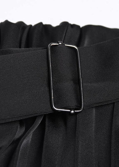 Pleated Skirt High Waist A-line Black Stitching Elastic Waist Skirt Female Summer