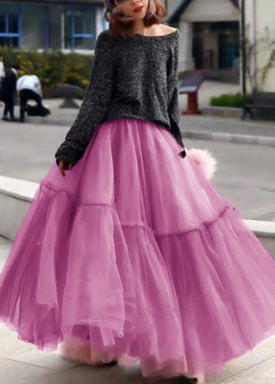 Blue Ruffled Tulle Cinched Circle Fall Skirt