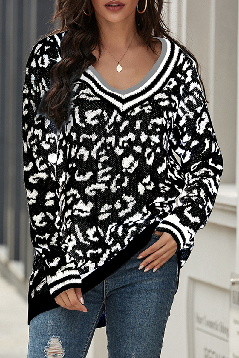 Leopard Print V-neck Sweater