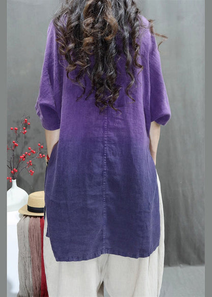 Purple Oversized Tie Dye Linen Top Summer