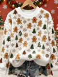 Women's Christmas Art Print Casual Flannel Sweater