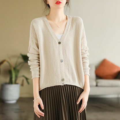 Autumn V-neck Cotton Knitted Cardigan
