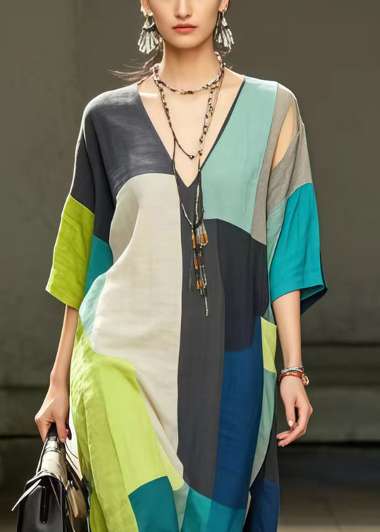 Oversized Patchwork Applique Cotton Holiday Dress Summer