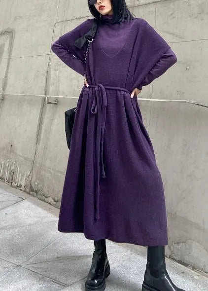 Winter Loose Sweater Vest Skirt Bottoming Shirt Two Piece Suit Purple Skirt