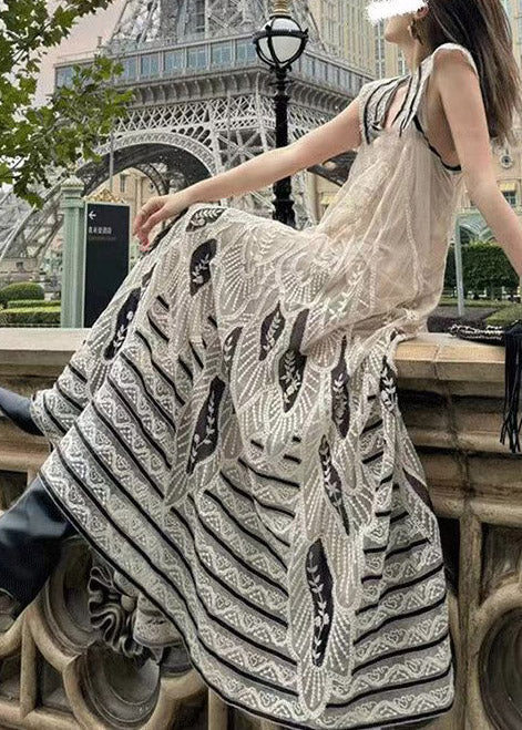 Handmade Apricot Print Exra Large Hem Tulle Maxi Dress Sleeveless