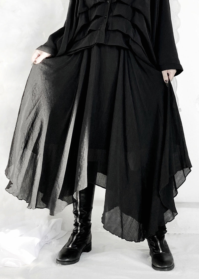Loose Black Elastic Waist a Line Skirt Summer