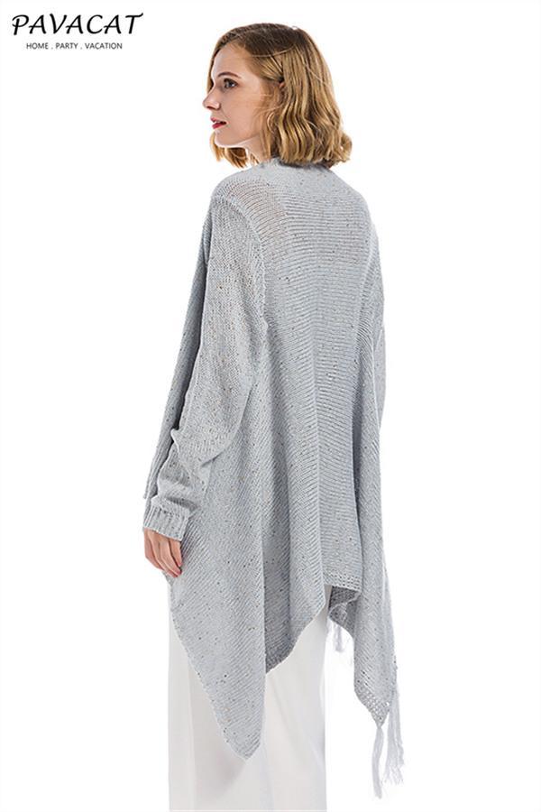 Tassel Asymmetrical Hem Shawl Speckled Fringe Cardigan - Khaki