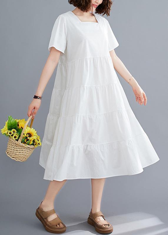 Diy White Tunics Square Collar Patchwork Long Dress