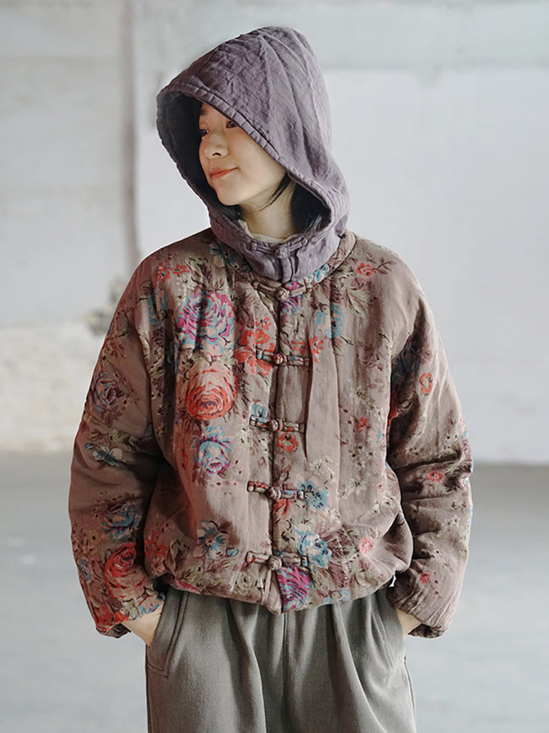 Print Two-piece Hooded Thick Padded Coat