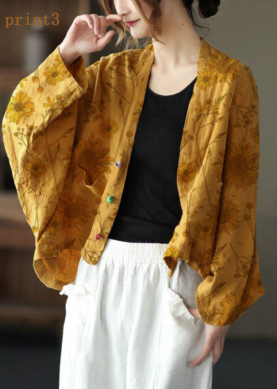 Fine Yellow Bat Wing Sleeve Pockets Coat Short