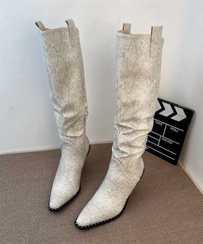 Splicing Chunky Boots Blue Faux Leather Pointed Toe