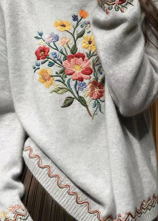 Grey Cozy Knit Sweater O-neck Fall