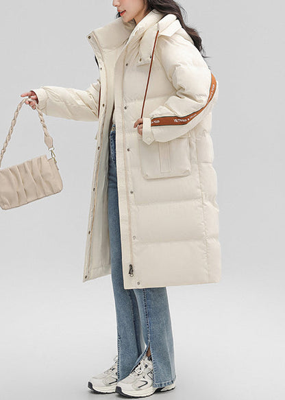 Boutique White Hooded Pockets Duck Down Puffers Jackets Winter