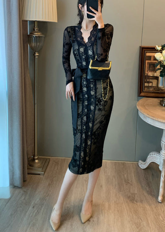 Black Tunic Lace Wraped Dress Summer