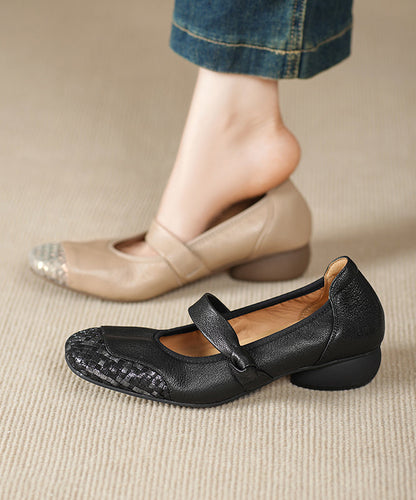 Black Splicing Comfortable Chunky Shoes Sheepskin