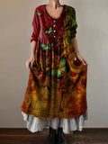 Women's Art Painting Hippie Floral Print V Neck Dress