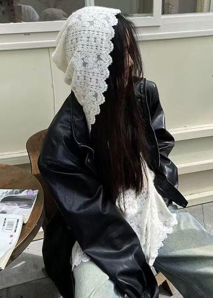 French White Hooded Patchwork Lace T Shirts Fall