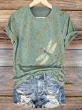 Dragonfly Art Pattern Print Crew Neck T-shirt