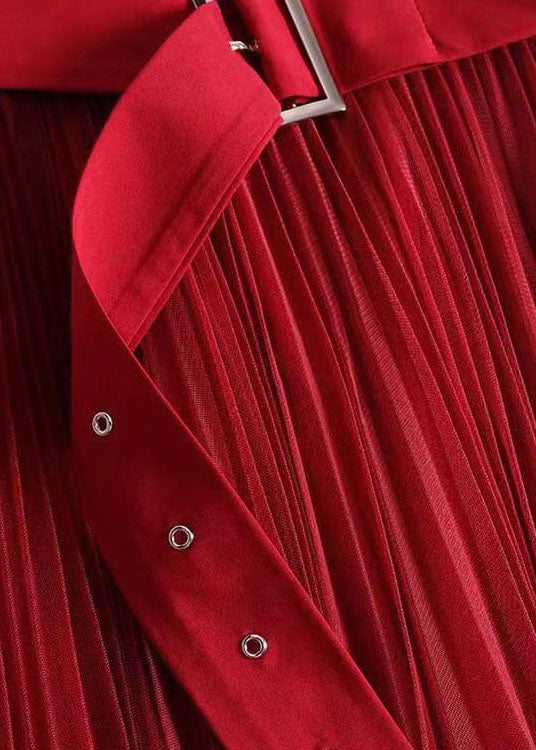 Red Brief Tulle a Line Skirts Wrinkled Spring