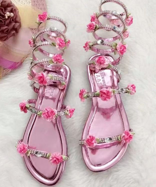 Snake Shaped Entangled Flower Rhinestone Roman Flat Sandals