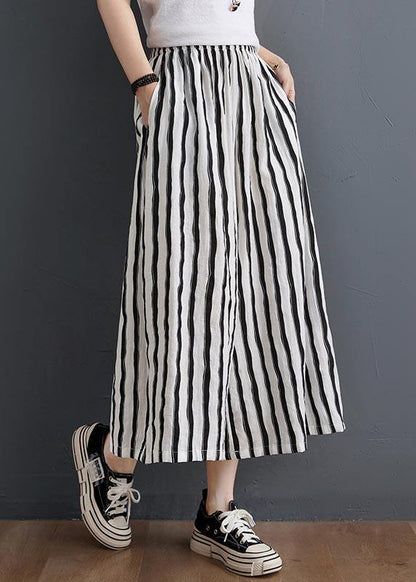 Black White Striped Wide Leg Pants Summer Cotton