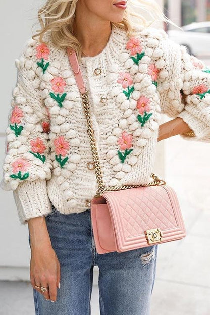 Pearl Button Cardigan-white