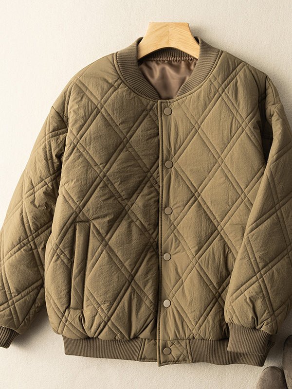 Autumn and Winter Literature Retro Rhombic 100% Polyester Coat