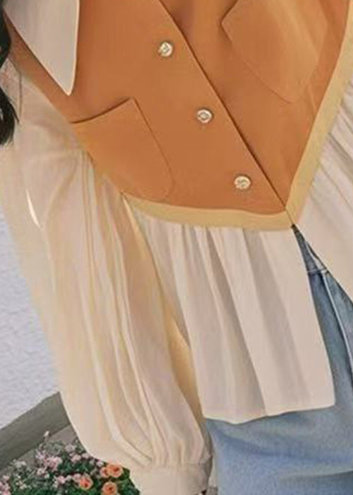 Peter Pan Collar False Two Pieces Patchwork Cotton Shirt Fall