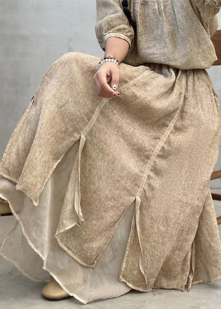 Apricot Side Open Cotton a Line Skirts Elastic Waist