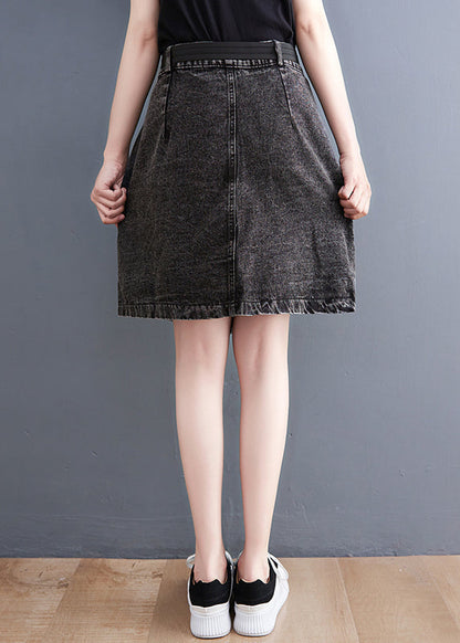 Black Asymmetrical Design Pockets Denim Short Skirt Summer
