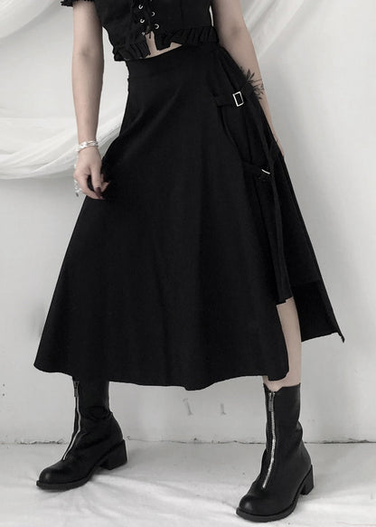 Black Asymmetrical Patchwork High Waist Sashes a Line Skirt Fall