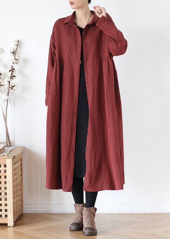 Simple Lapel Pockets Baggy Coats Red Outwear Fall