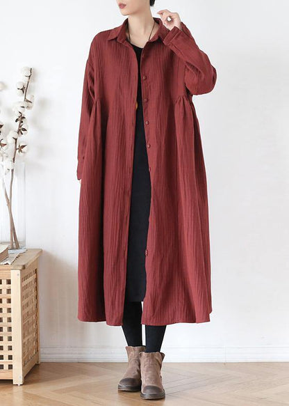 Simple Lapel Pockets Baggy Coats Red Outwear Fall